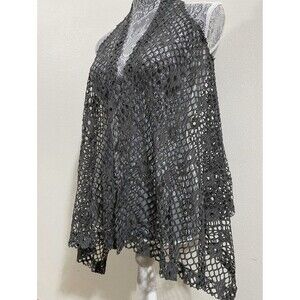 Scarlet Womens Shawl Cardigan Medium Gray Summer Beach Fishnet